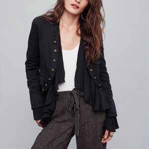 Free People Romantic Ruffles Jacket in Black Combo Size Small